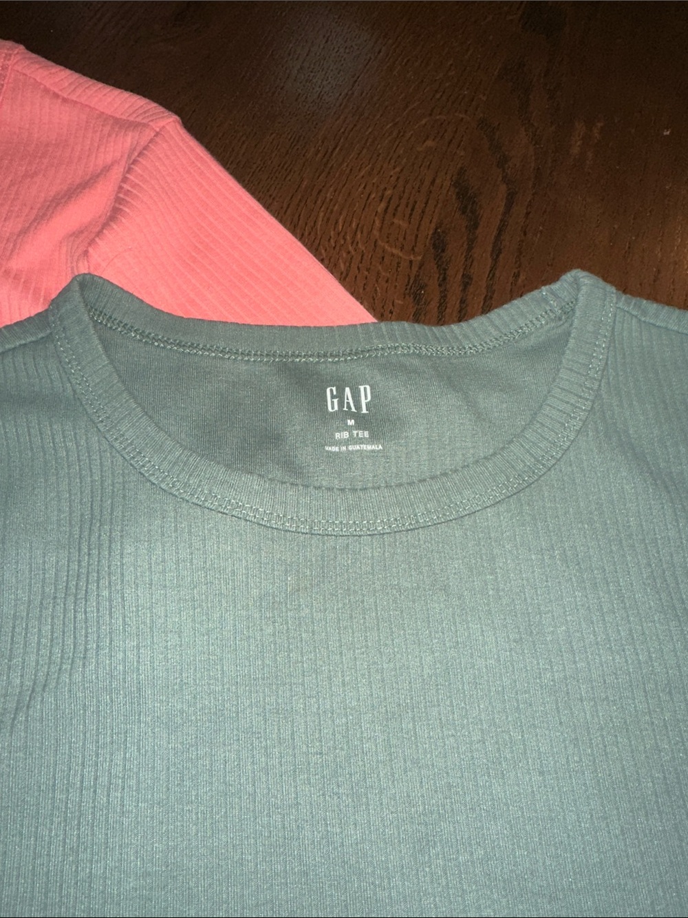 GAP Short-Sleeve Ribbed Tees - Coral & Sage size medium - Picture 4 of 8